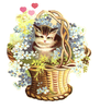 Vintage Clipart Kitten In Flower Basket Image
